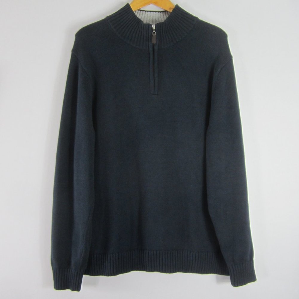 L.L. Bean XL Navy Blue LS Cotton 1/2 Zip Sweater